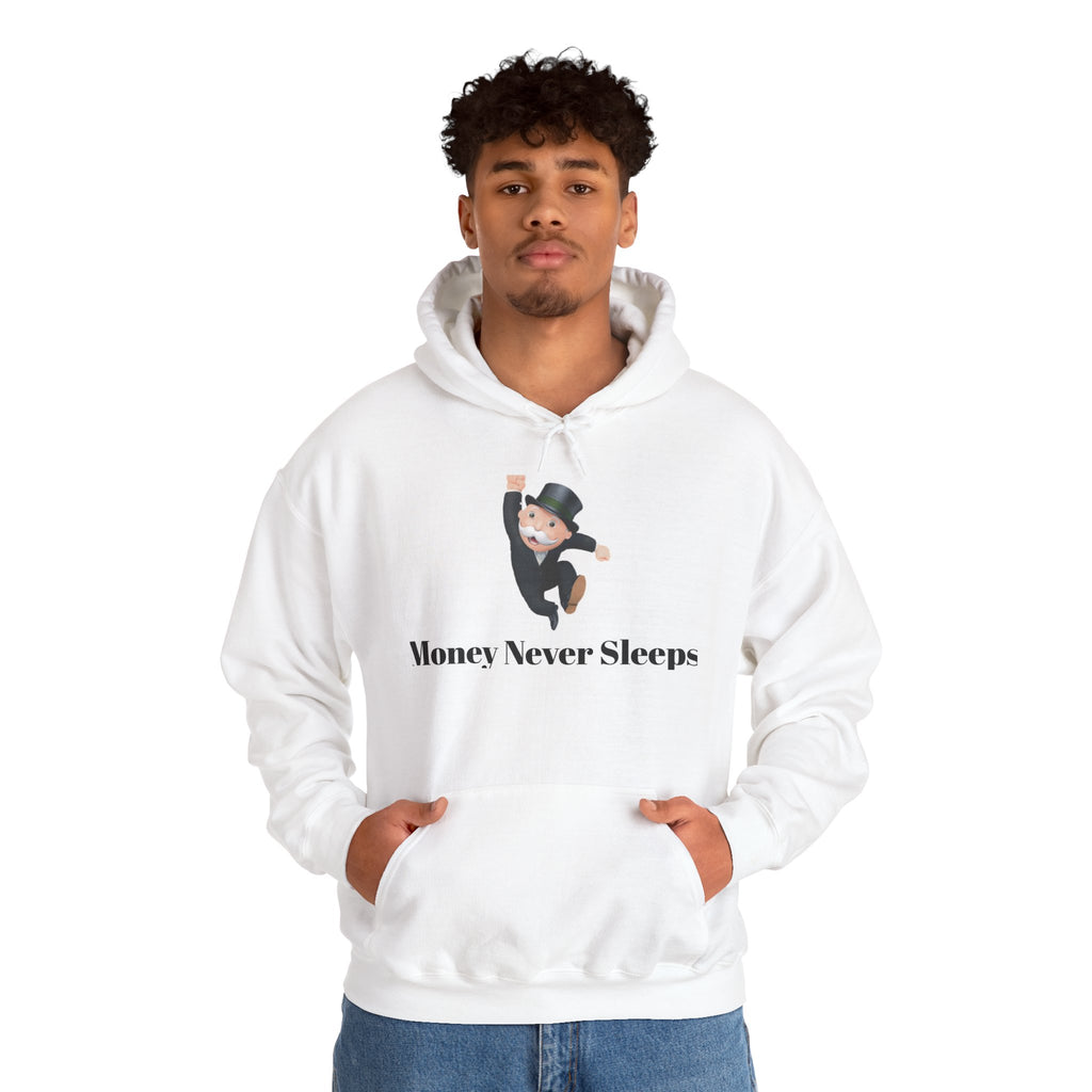 Money Never Sleeps Hoodie - Unisex Heavy Blend Sweatshirt for Financial Enthusiasts