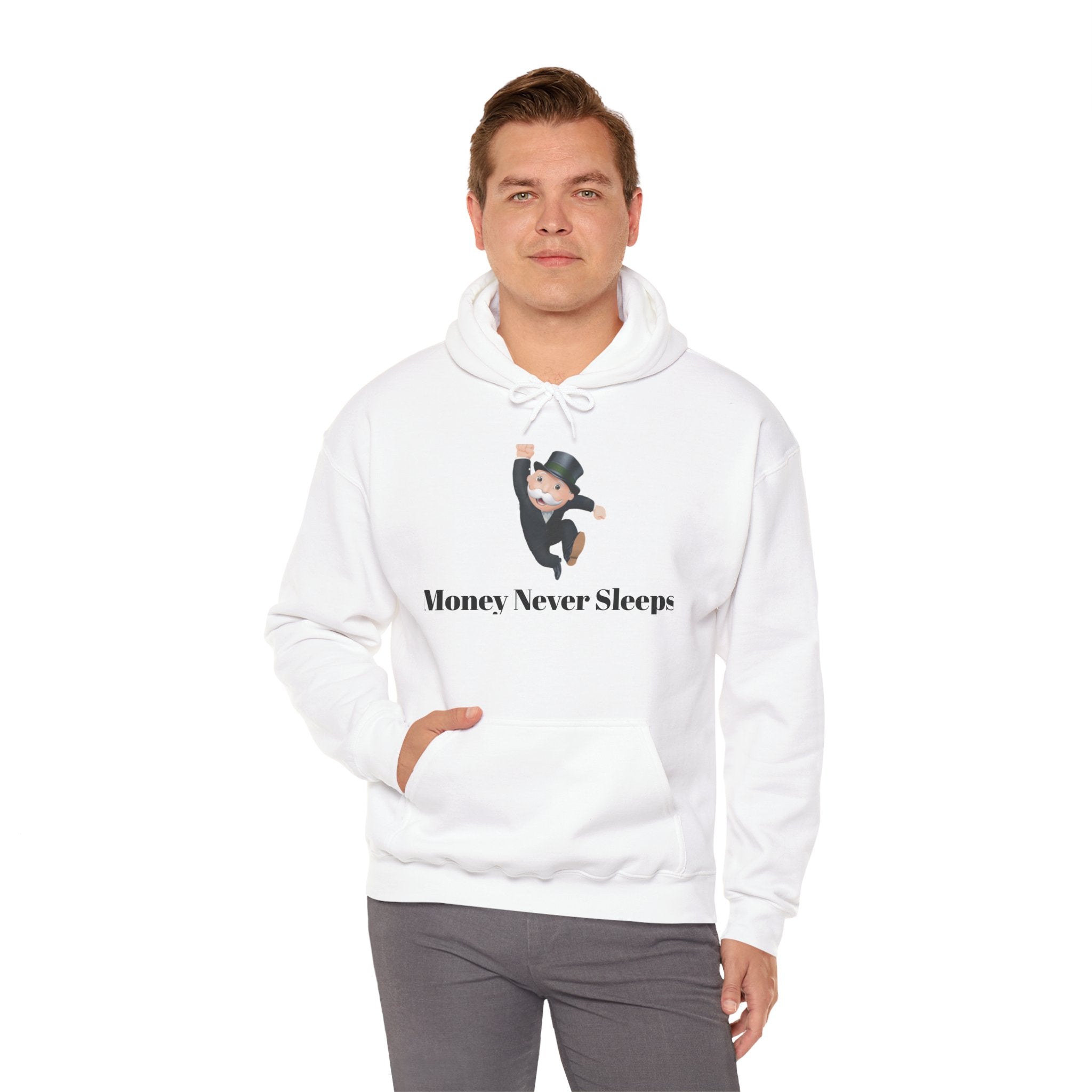 Money Never Sleeps Hoodie - Unisex Heavy Blend Sweatshirt for Financial Enthusiasts