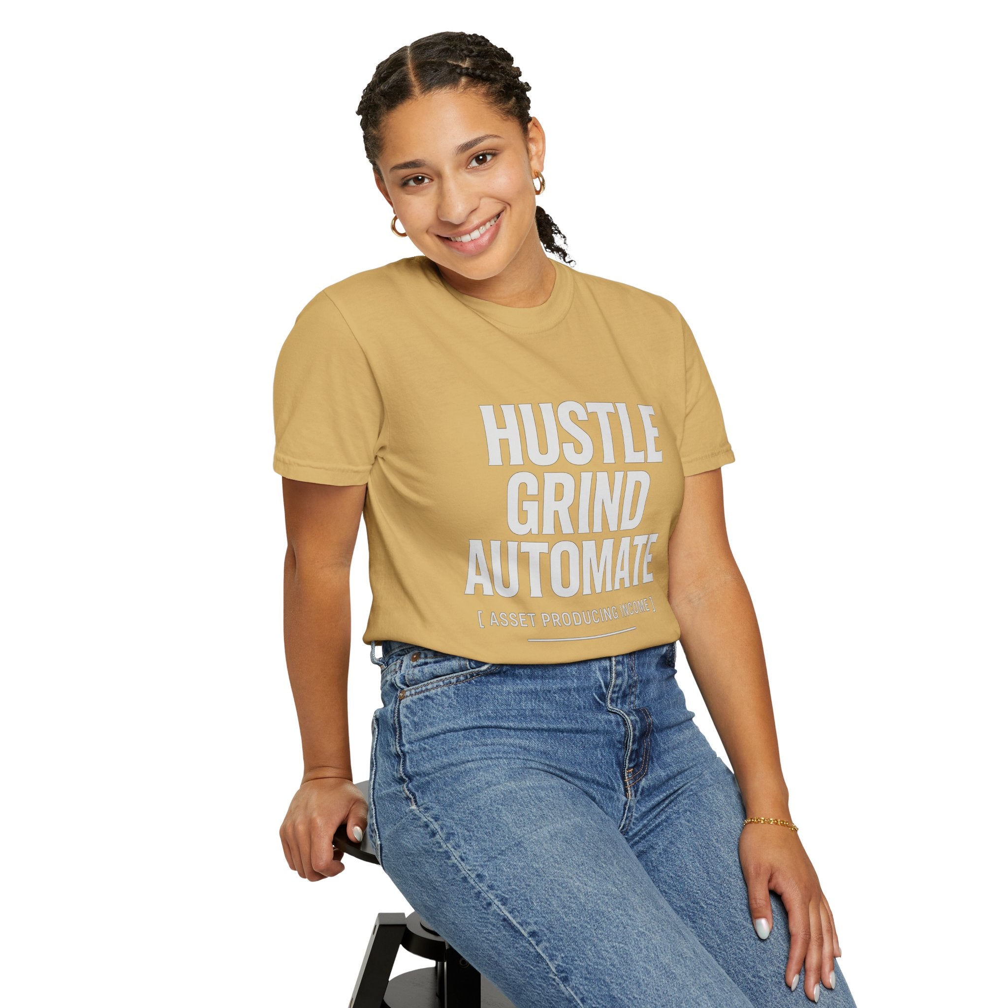 Hustle, Grind, Automate Unisex Garment-Dyed T-Shirt | Motivational Tee for Entrepreneurs, Casual Wear, Gift for Hustlers, Soft Cotton Shirt